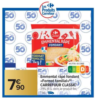 Emmental râpé fondant «Format familial» CARREFOUR CLASSIC