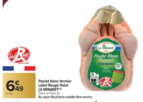 Poulet blanc fermier Label Rouge Halal LE MINARET