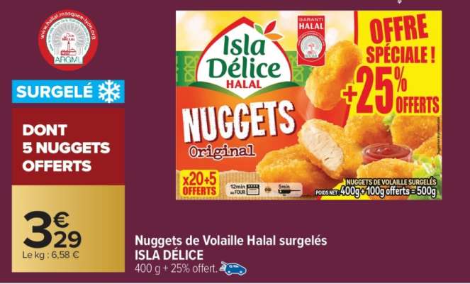 Nuggets de Volaille Halal surgelés ISLA DÉLICE