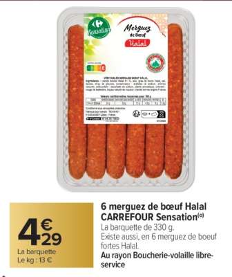 6 merguez de bœuf Halal CARREFOUR Sensation