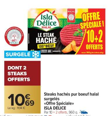 Steaks hachés pur boeuf halal surgelés «Offre Spéciale» ISLA DÉLICE