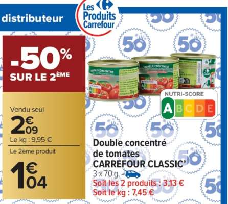 Double concentré de tomates CARREFOUR CLASSIC’