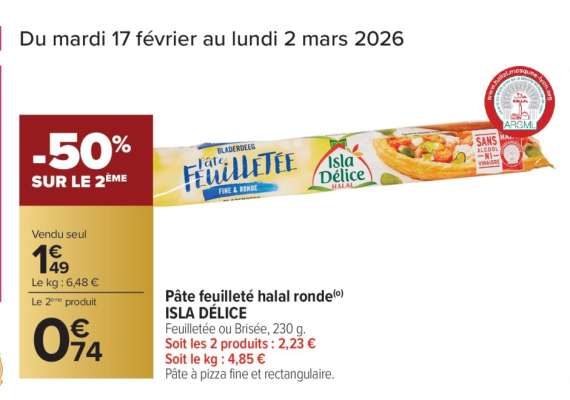 Pâte feuilletée halal ronde ISLA DÉLICE