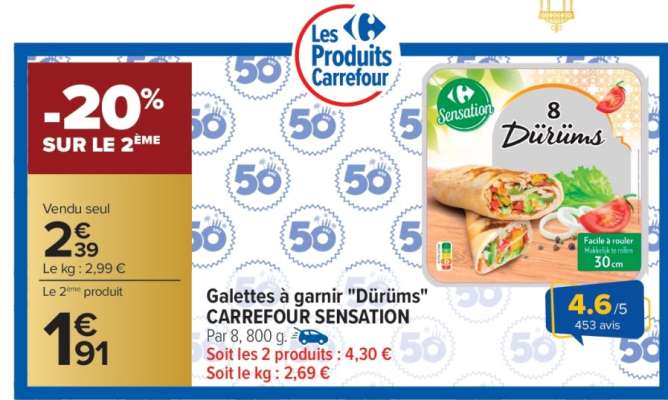 Galettes à garnir "Dürüms" CARREFOUR SENSATION