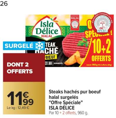 Steaks hachés pur boeuf halal surgelés «Offre Spéciale» ISLA DÉLICE