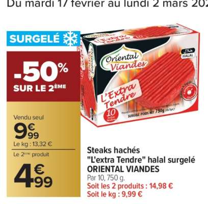 Steaks hachés "L'extra Tendre" halal surgelé ORIENTAL VIANDES