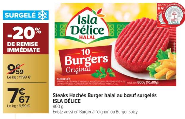 Steaks Hachés Burger halal au bœuf surgelés ISLA DÉLICE