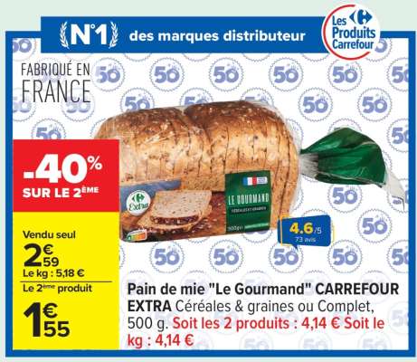 Pain de mie «Le Gourmand» CARREFOUR EXTRA