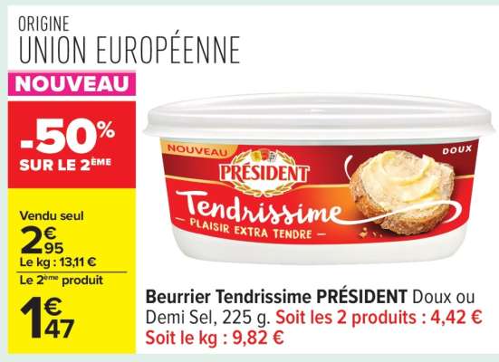Beurrier Tendrissime PRÉSIDENT Doux ou Demi-sel