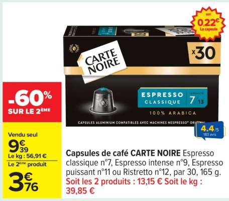 Capsules De Café Carte Noire