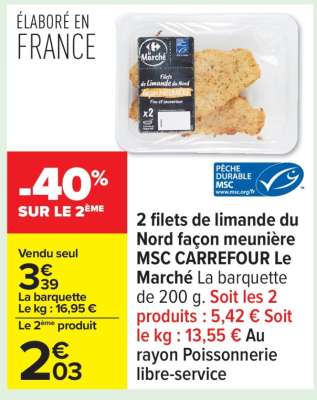 2 Filets de limande du Nord façon meunière MSC CARREFOUR Le Marché