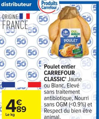 Poulet entier CARREFOUR CLASSIC'