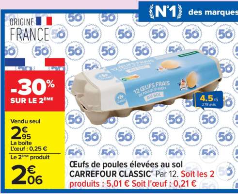 Oeufs de poules élevées au sol Carrefour Classic