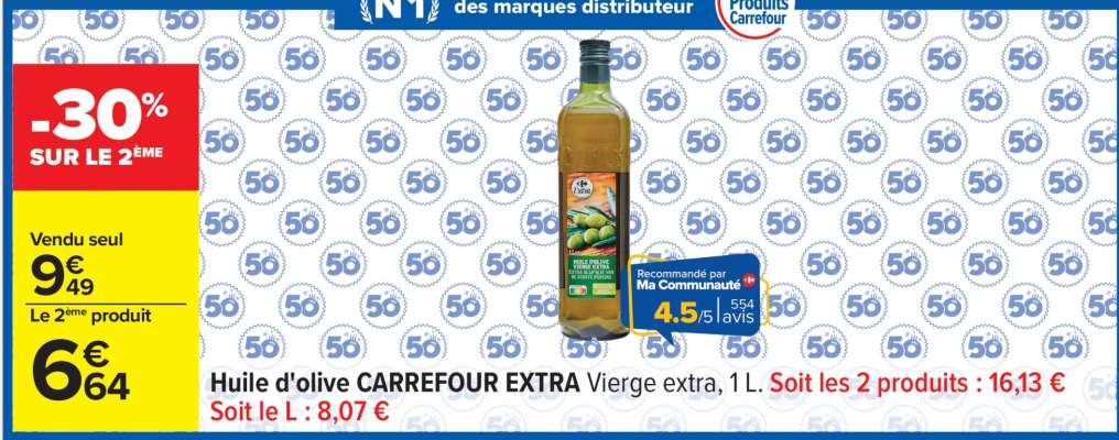 Huile d'olive CARREFOUR EXTRA vierge extra 1L