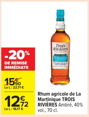 Rhum agricole de La Martinique TROIS RIVIÈRES Ambré
