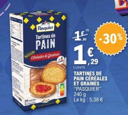 TARTINES DE PAIN CÉRÉALES ET GRAINES “PASQUIER”