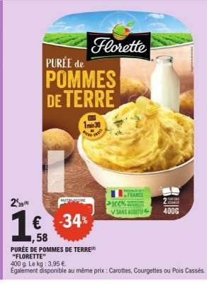 PURÉE DE POMMES DE TERRE "FLORETTE"