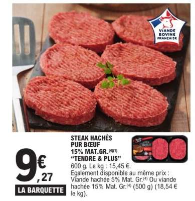 STEAK HACHÉS PUR BŒUF 15% MAT. GR.