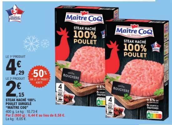 Steak Haché 100% Poulet Surgelé Maître Coq
