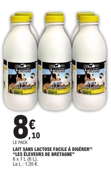 Lait sans lactose facile à digérer 'Les Éleveurs de Bretagne'