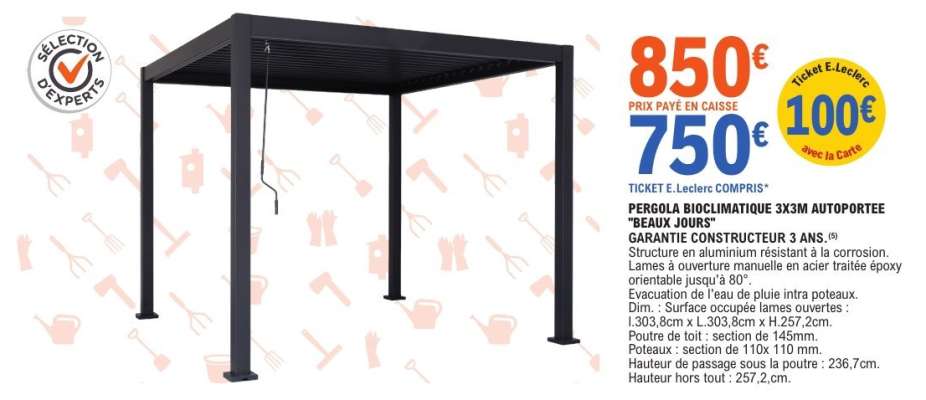 PERGOLA BIOCLIMATIQUE 3X3M AUTOPORTEE "BEAUX JOURS"
