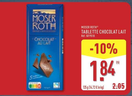 MOSER ROTH TABLETTE CHOCOLAT LAIT