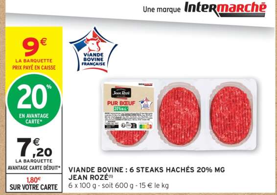 VIANDE BOVINE : 6 STEAKS HACHÉS 20% MG JEAN ROZÉ