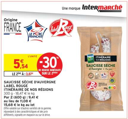SAUCISSE SÈCHE D'AUVERGNE LABEL ROUGE ITINÉRAIRE DE NOS RÉGIONS
