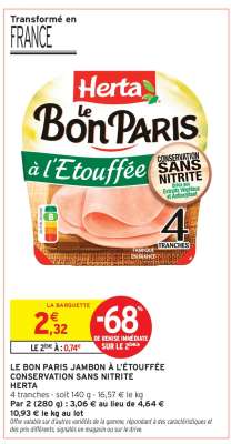 LE BON PARIS JAMBON À L'ÉTOUFFÉE CONSERVATION SANS NITRITE
