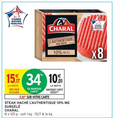 STEAK HACHÉ L'AUTHENTIQUE 10% MG SURGELÉ CHARAL