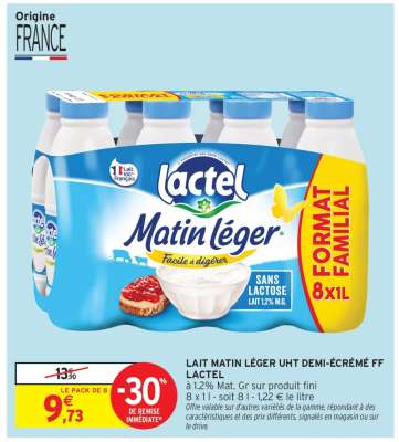 LAIT MATIN LÉGER UHT DEMI-ÉCRÉMÉ FF LACTEL