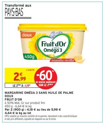 MARGARINE OMÉGA 3 SANS HUILE DE PALME DOUX