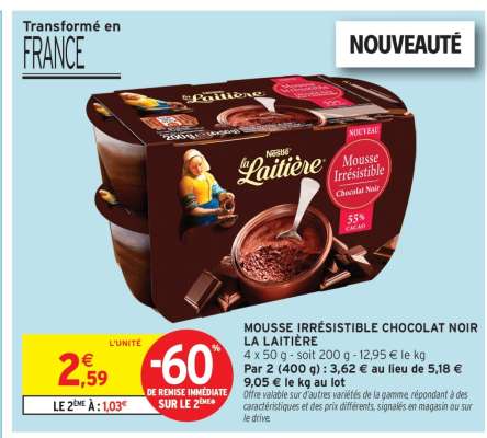 MOUSSE IRRÉSISTIBLE CHOCOLAT NOIR LA LAITIÈRE