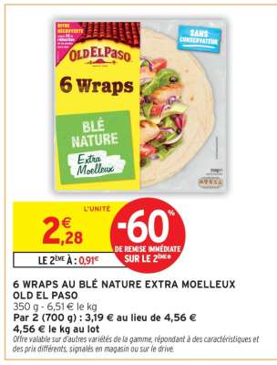 6 WRAPS AU BLÉ NATURE EXTRA MOELLEUX OLD EL PASO