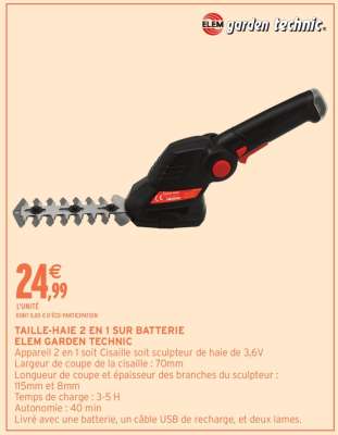 TAILLE-HAIE 2 EN 1 SUR BATTERIE