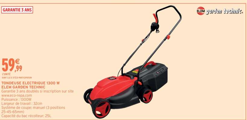 TONDEUSE ELECTRIQUE 1300 W ELEM GARDEN TECHNIC