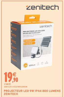PROJECTEUR LED 9W IP44 800 LUMENS ZENITECH