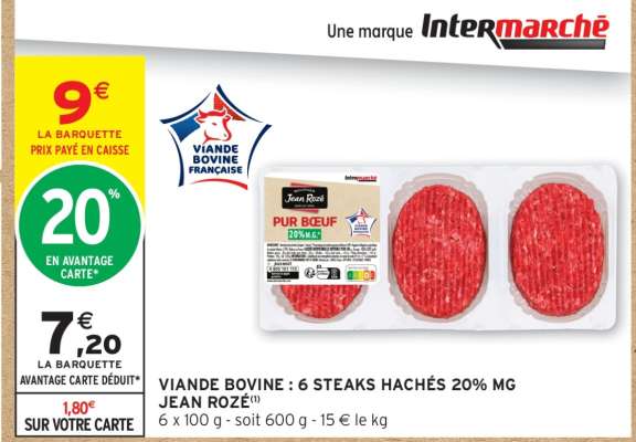 VIANDE BOVINE : 6 STEAKS HACHÉS 20% MG JEAN ROZÉ