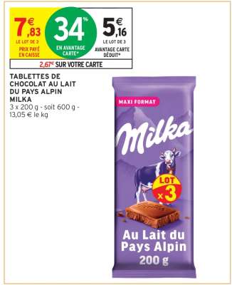 Tablettes De Chocolat Au Lait Du Pays Alpin Milka