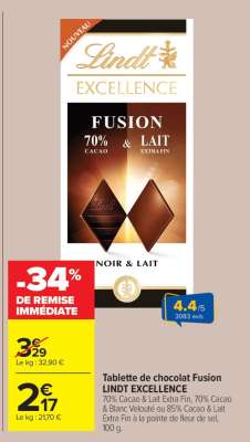 Tablette de Chocolat Fusion LINDT EXCELLENCE