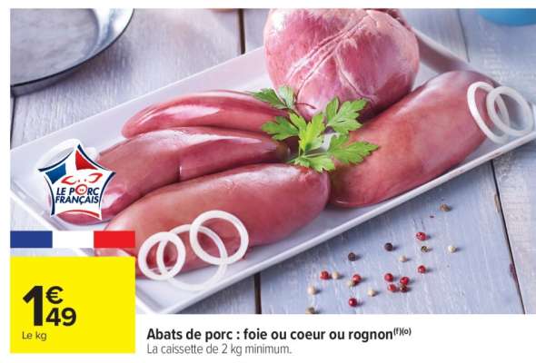 Abats de porc : foie ou coeur ou rognon