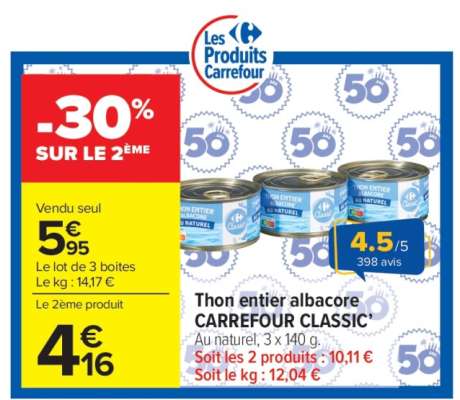Thon entier Albacore CARREFOUR CLASSIC'
