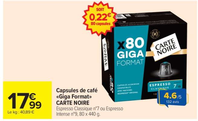 Capsules de café "Giga Format" CARTE NOIRE