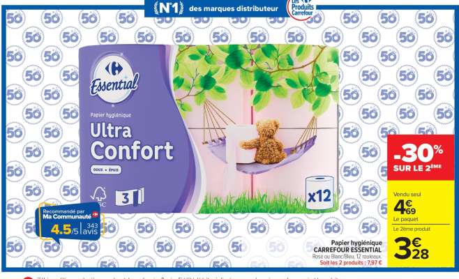 Papier hygiénique CARREFOUR ESSENTIAL Ultra Confort