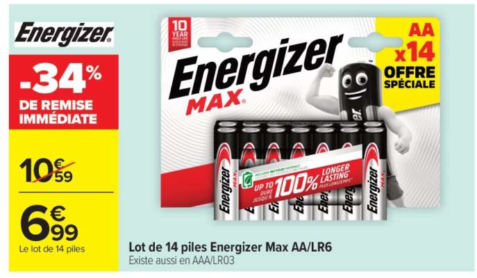 Lot de 14 piles Energizer Max AA/LR6