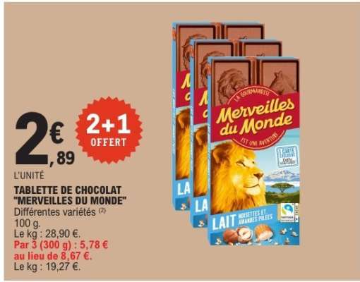 Tablette de chocolat MERVEILLES DU MONDE
