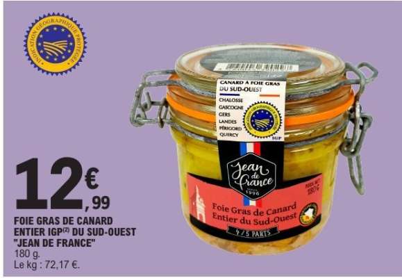 FOIE GRAS DE CANARD ENTIER IGP DU SUD-OUEST 'JEAN DE FRANCE'