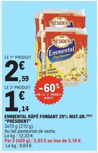 Emmental Râpé Fondant 29% Mat.Gr. 'Président'
