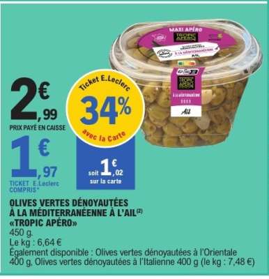 Olives Vertes Dénoyautées à la Méditerranéenne à l'Ail 'Tropic Apéro'
