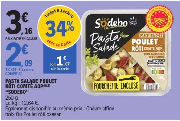 Pasta Salade Poulet Rôti Comté AOP "Sodebo"